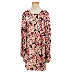 One World Midi Dress Long Sleeve Bell Sleeves Dragonfly Print Red Size Large L